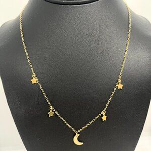 CELESTIAL MOON STAR NECKLACE 1/20 14K GOLD FILLED 18" LAYERING CHAIN DAINTY Y2K